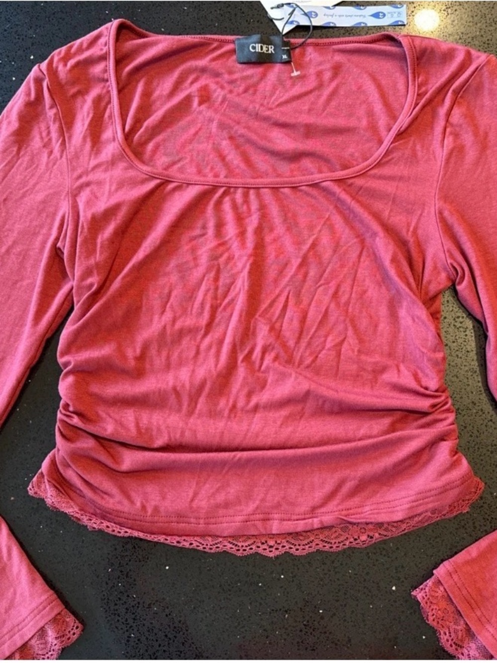 Cider Shirt Blouse Womens XL Magenta Pink Satin Long Sleeve Pullover Lace NWT